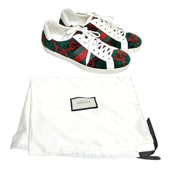 Gucci Ace GG Logo Terry Cloth Green Red Velvet Men’s Sneakers Size Gucci Size 8 - Picture 9 of 13